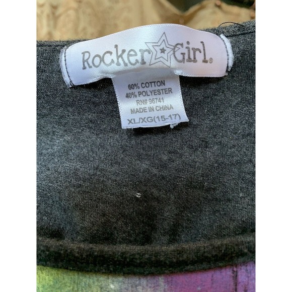 Rocker Girl Graphic Tee Gray T-shirt Long Sleeve Peekaboo Back Size XL Wolf EUC - Picture 3 of 3